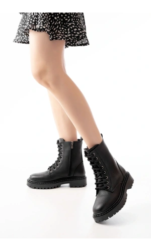 1101-2289 Siyah Luna Bağcıklı Fermuarlı Günlük Kadın Bot