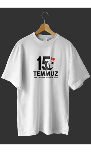 15 Temmuza Özel Tasarım Baskılı T-shirt - Beyaz