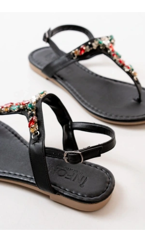 152-1110 Siyah Multi Taşlı Parmak Arası Kadın Sandalet