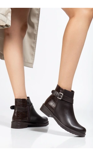 165-204/1 Kahve Kroko Toka Aksesuarlı Fermuarlı Günlük Kadın Bot