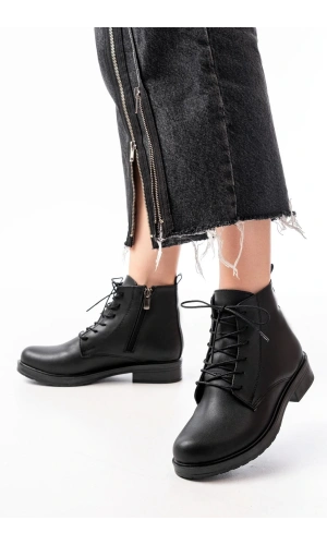 165-225 Siyah Bağcıklı Fermuarlı Günlük Kadın Bot