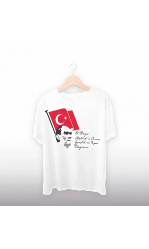19 Mayıs 20/1 Baskılı T-shirt - Beyaz