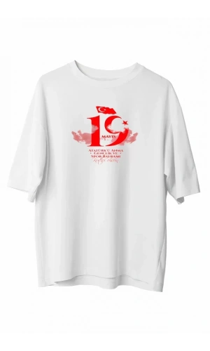 19 Mayıs Unisex Baskılı T-shirt - Beyaz