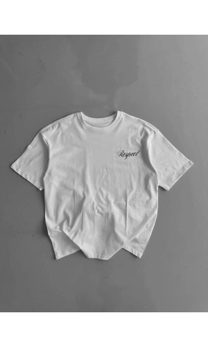 20/1 Penye Compack Baskılı Oversize Bisiklet Yaka Kısa Kol Yazlık T-shirt - Beyaz