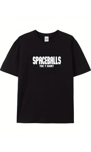 20/1 Penye Compack SPACEBALLS Erkek Baskılı Oversize Bisiklet Yaka Kısa Kol Yazlık T-shirt - Siyah