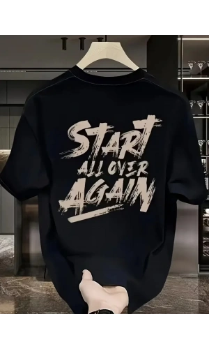 20/1 Penye Compack Start All Over Baskılı Oversize Bisiklet Yaka Kısa Kol T-shirt - Siyah