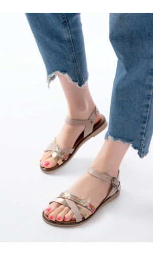 205-015 BeJ Garni Ortopedik Hakiki Deri Kadın Sandalet