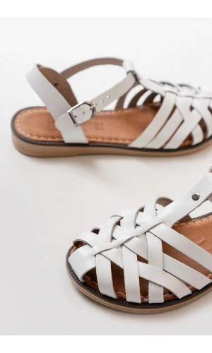 205-02 Beyaz Ortopedik Hakiki Deri Kadın Sandalet