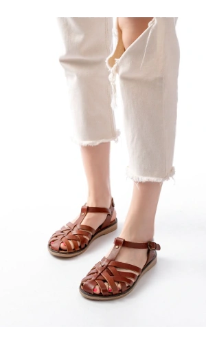205-02 K. Kahve Ortopedik Hakiki Deri Kadın Sandalet