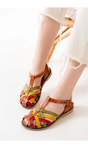 205-02 Multi Ortopedik Hakiki Deri Kadın Sandalet