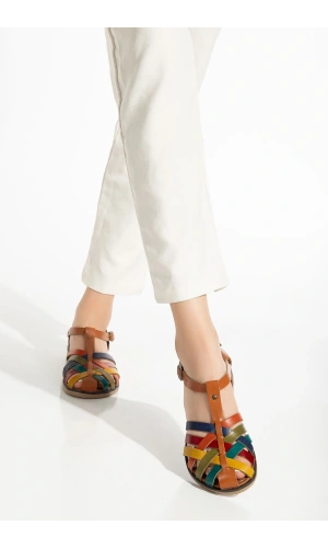 205-02 Taba Multi Ortopedik Hakiki Deri Kadın Sandalet