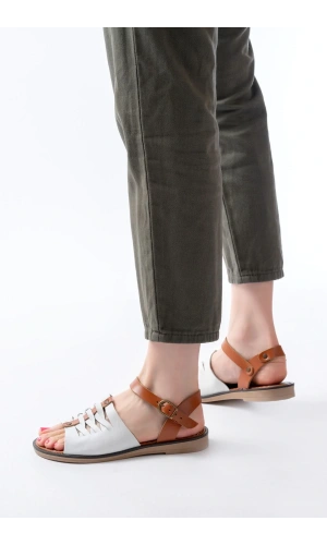 205-029 Beyaz Ortopedik Hakiki Deri Kadın Sandalet