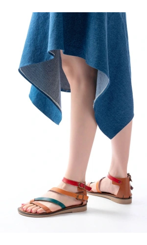 205-039 Taba Multi Bilekten Bağlamalı Parmak Arası Kadın Sandalet