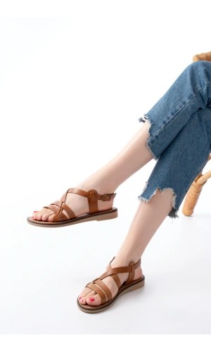 205-05 Taba Ortopedik Hakiki Deri Kadın Sandalet