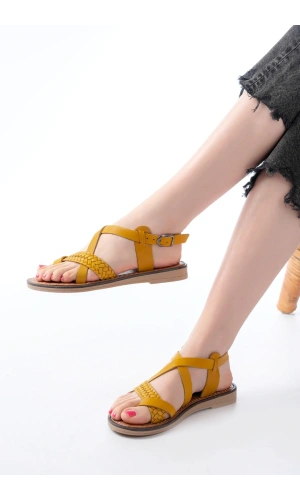 205-09 Hardal Ortopedik Hakiki Deri Kadın Sandalet