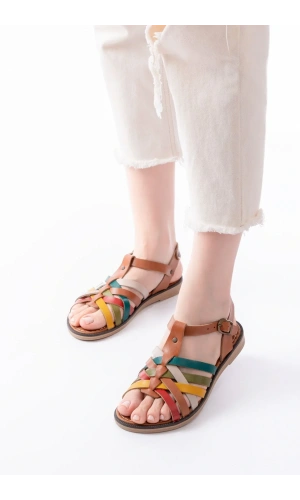 205-208 Multi Hakiki Deri Ortopedik Taban Kadın Sandalet