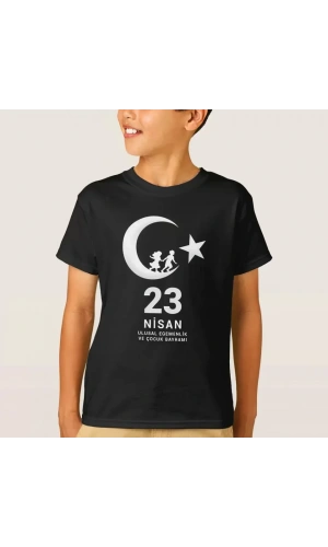 23 Nisan Çocuk Bayramı Baskılı Özel T-shirt - Siyah