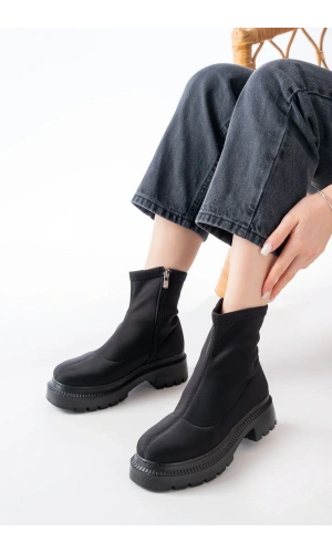 236-2011 Siyah Dalgıç Fermuarlı Günlük Kadın Bot