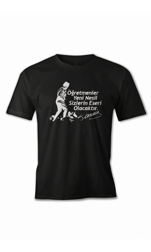 24 Kasım Öğretmenler Baskılı T-shirt - Siyah