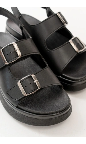 24422-1185 Siyah Dolgu Topuk Kadın Sandalet