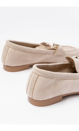 303 Bej Süet Toka Aksesuarlı Günlük Kadın Babet