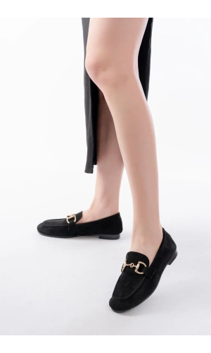 303 Siyah Süet Toka Aksesuarlı Günlük Kadın Babet