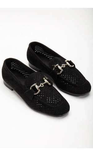 401 Siyah Süet Delikli Günlük Kadın Babet