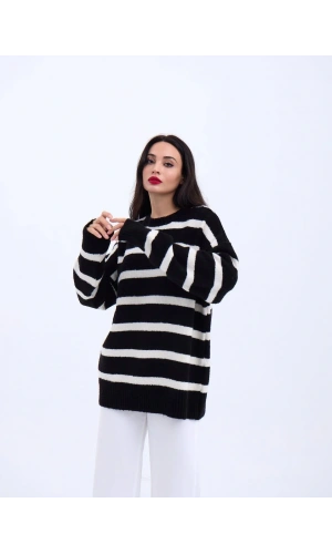 43111 TRİKO ÇİZGİLİ SALAŞ KAZAK-SİYAH-EKRU