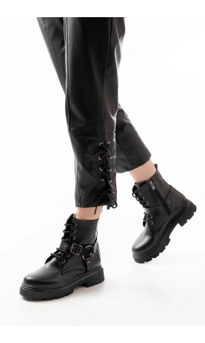 508-3038 Siyah Toka Aksesuarlı Fermuarlı Günlük Kadın Bot