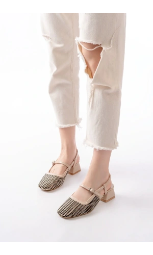 720 Bej Desenli Arkası Açık Günlük Kadın Sandalet