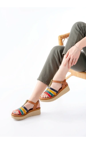 730-142 Multi Hakiki Deri Ortopedik Taban Kadın Sandalet