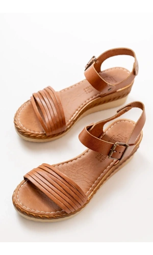 731-07 Taba Ortopedik Hakiki Deri Dolgu Kadın Sandalet
