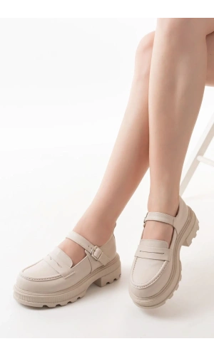 745-771 Bej Kadın Günlük Yüksek Tabanlı Loafer Ayakkabı