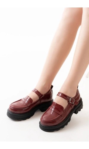 745-771 Bordo Rugan Kadın Günlük Yüksek Tabanlı Loafer Ayakkabı