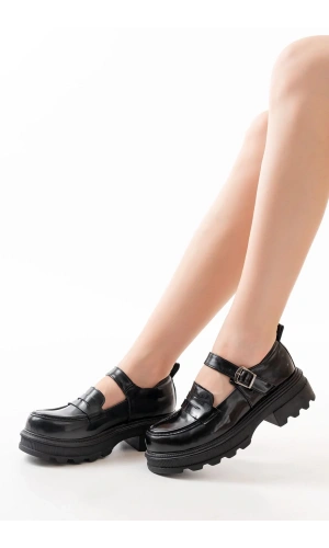 745-771 Siyah Rugan Günlük Yüksek Tabanlı Loafer Ayakkabı