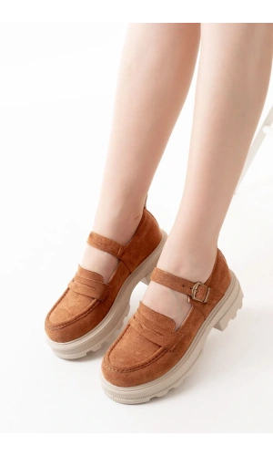745-771 Taba Süet Kadın Günlük Yüksek Tabanlı Loafer Ayakkabı