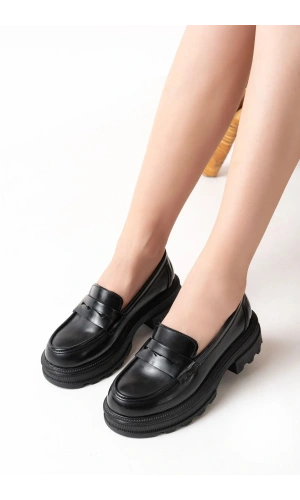 746-759 Siyah Rugan Günlük Yüksek Tabanlı Loafer Ayakkabı