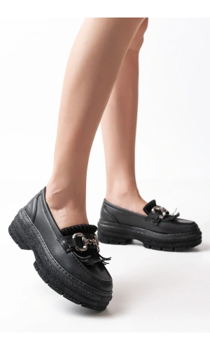749-750 Siyah Tokalı Günlük Yüksek Tabanlı Loafer Ayakkabı