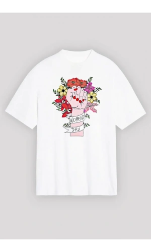 8 Mart Dünya Kadınlar Günü İçin Özel Baskılı T-shirt - Beyaz
