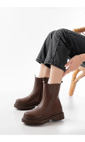 812-2012 Kahverengi Luna Fermuarlı Günlük Kadın Bot