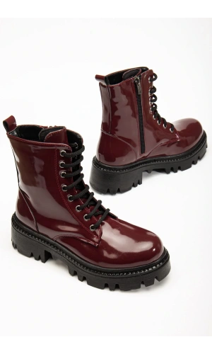 868-356 Bordo Rugan Bağcıklı Fermuarlı Günlük Kadın Bot