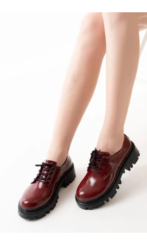 868-754 Bordo Rugan Bağcıklı Günlük Yüksek Tabanlı Loafer Ayakkabı
