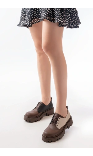 868-754 Kahverengi Garni Bağcıklı Günlük Yüksek Tabanlı Loafer Ayakkabı