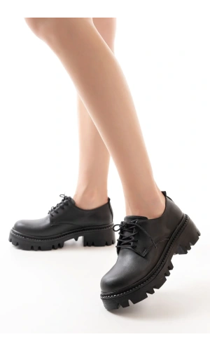 868-754 Siyah Bağcıklı Günlük Yüksek Tabanlı Loafer Ayakkabı