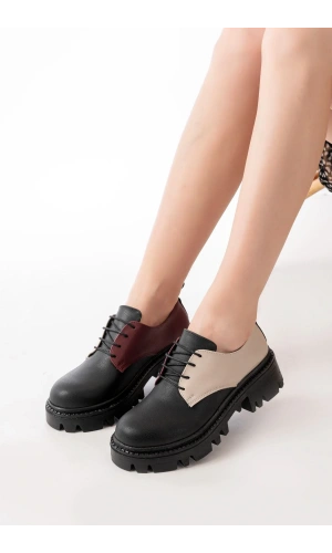 868-754 Siyah Garni Bağcıklı Günlük Yüksek Tabanlı Loafer Ayakkabı