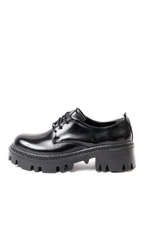 868-754 Siyah Rugan Bağcıklı Günlük Yüksek Tabanlı Loafer Ayakkabı
