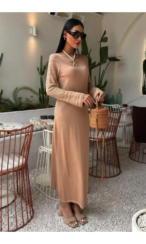 Ajur Detaylı Bisiklet Yaka Triko Elbise 2861