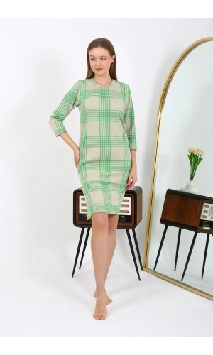 Akebeniz Pamuk Ev Elbisesi Tunik Gecelik Yeşil 13131