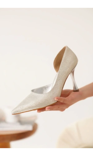 Angela Kadın Gümüş Özel Malzeme Topuklu Ayakkabı