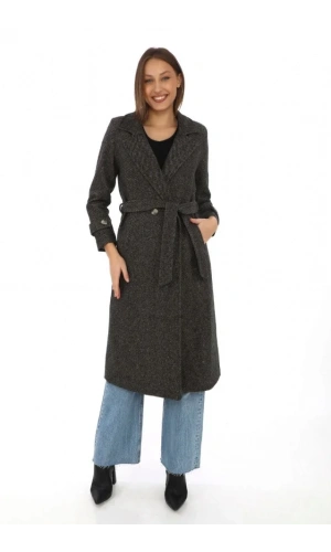 Astarlı Balık Sırtı Kaşmir Kaşe Kaban - Kahverengi